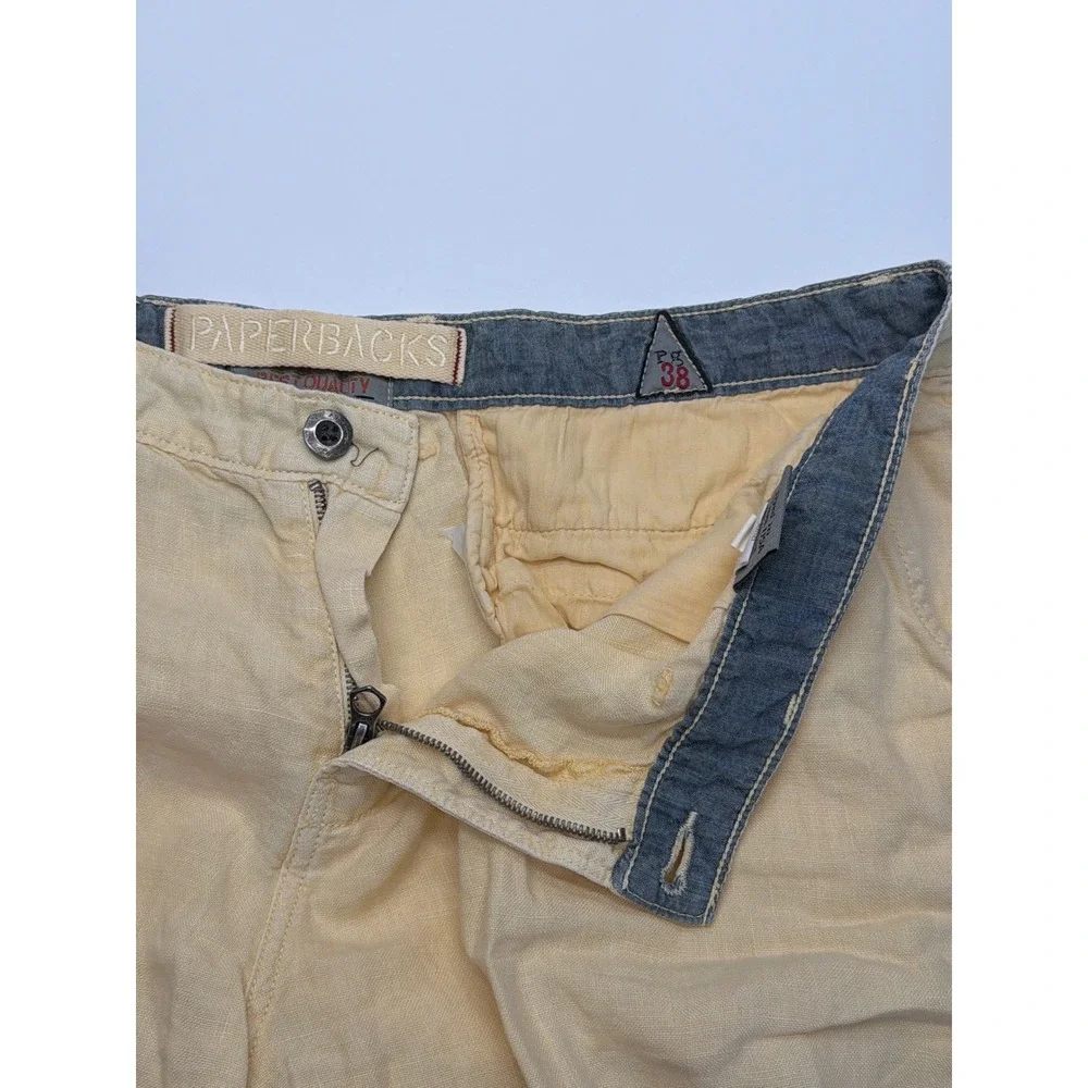 Paperbacks Mens Pale Yellow 100% Linen Flat Front‎ Summer Beach Shorts Size 38